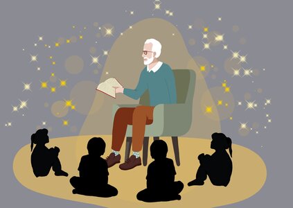 Setkání - Pohádkový dědeček čte dětem