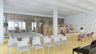 Interiér pobočky Bohnice, vizualizace (Virtua, 2025)