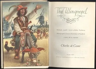 Titulní list a frontispis knihy Thyl Ulenspiegel